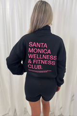 Santa Monica black 1/4 zip back print sweater short set