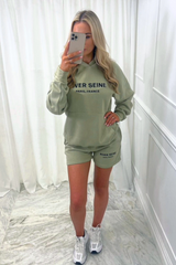 river seine sage embroidered hooded short loungewear set