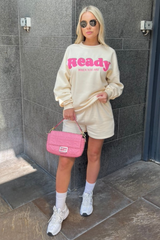 ready when you are pink & ecru sweater short loungewear set
