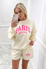 paris madame pink embroidered sweater short loungewear set