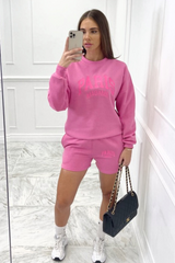 paris madame hot pink embroidered sweater short loungewear set