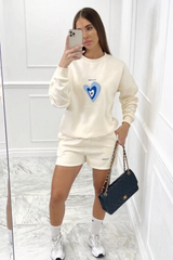 island summer ecru sweater short loungewear set