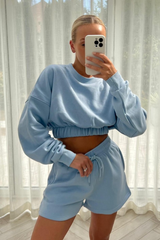 Pollie baby blue cropped  short loungewear set