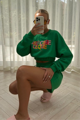 self care clique green cropped  short loungewear set