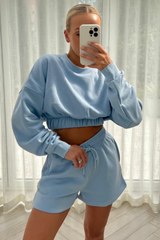 Pollie baby blue cropped  short loungewear set