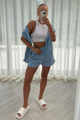 Pollie baby blue cropped  short loungewear set