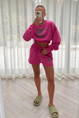 Enjoy the now pink & green cropped  short loungewear set