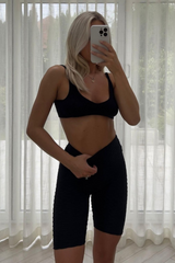 Jade black waffle bum ruched high waist cycling shorts