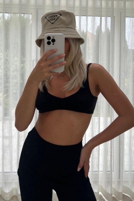 Saint Lucia Printed Beige & black Bucket Hat