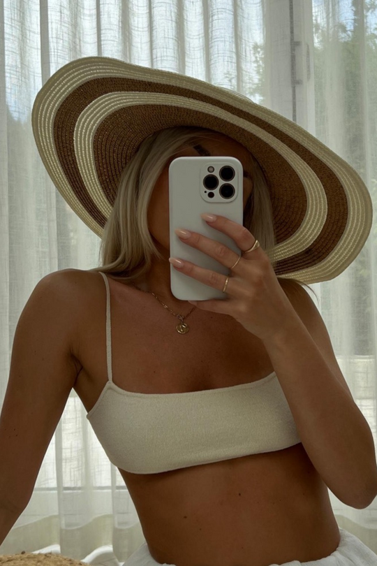 Maiya Cream & Tan Striped Straw Hat