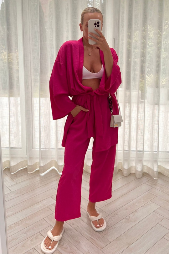 Meisha Pink Wrap Shirt Co Ord