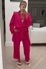 Meisha Pink Wrap Shirt Co Ord