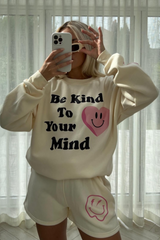 Be kind ecru sweater short loungewear set