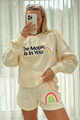 the magic is in you ecru sweater short loungewear set