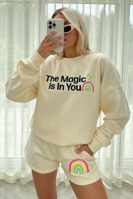 the magic is in you ecru sweater short loungewear set