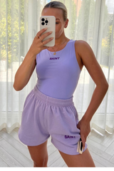 Saint love lilac embroidered bodysuit short coord