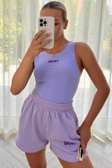 Saint love lilac embroidered bodysuit short coord