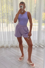 Saint love lilac embroidered bodysuit short coord