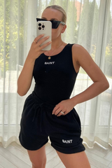 Saint love black embroidered bodysuit short coord