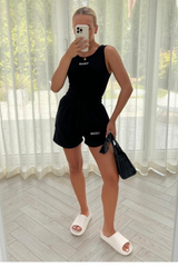 Saint love black embroidered bodysuit short coord