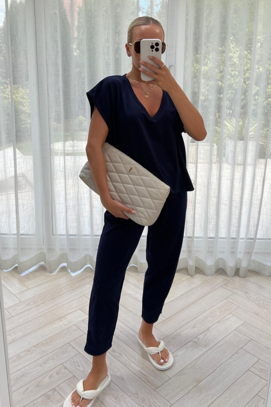 STELLA navy V Neck Loungewear Set