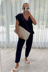 STELLA navy V Neck Loungewear Set