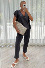 Stella charcoal V Neck Loungewear Set