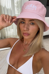 Paris Madame embroidered pink & white Bucket Hat