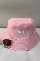 Paris Madame embroidered pink & white Bucket Hat