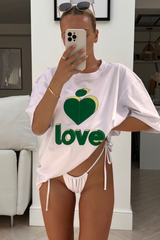 Love heart green & white printed T-shirt dress