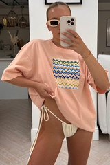 isla zigzag blush printed T-shirt dress