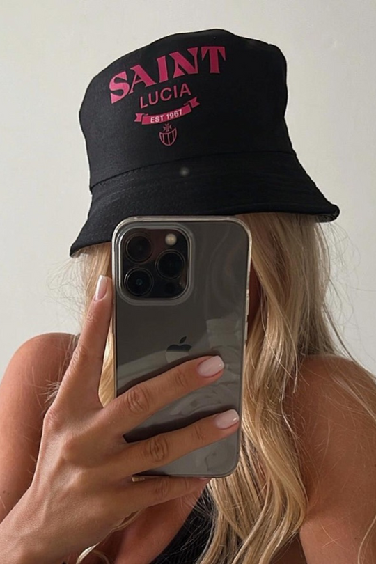 Saint Lucia Printed Black & pink Bucket Hat