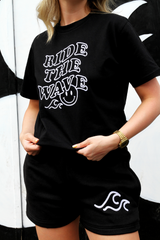 Ride the wave black & white embroidered tee short coord