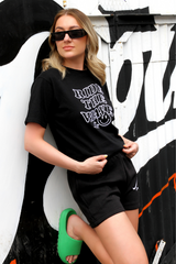 Ride the wave black & white embroidered tee short coord