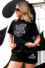 Ride the wave black & white embroidered tee short coord