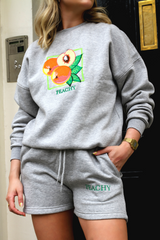 Peachy grey embroidered sweater short coord