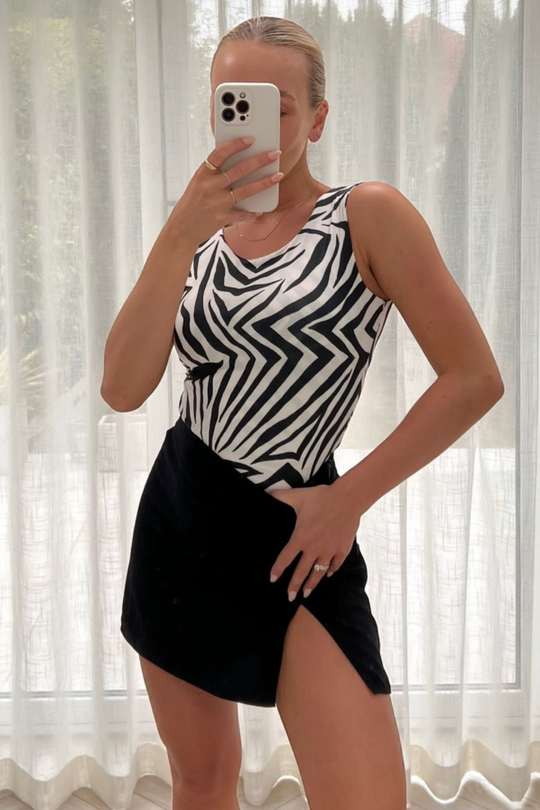 Zenaya zebra double lined sleeveless bodysuit