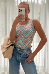 Listra multi zigzag double lined sleeveless bodysuit