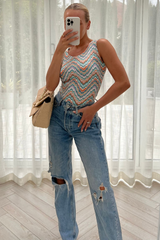 Listra multi zigzag double lined sleeveless bodysuit