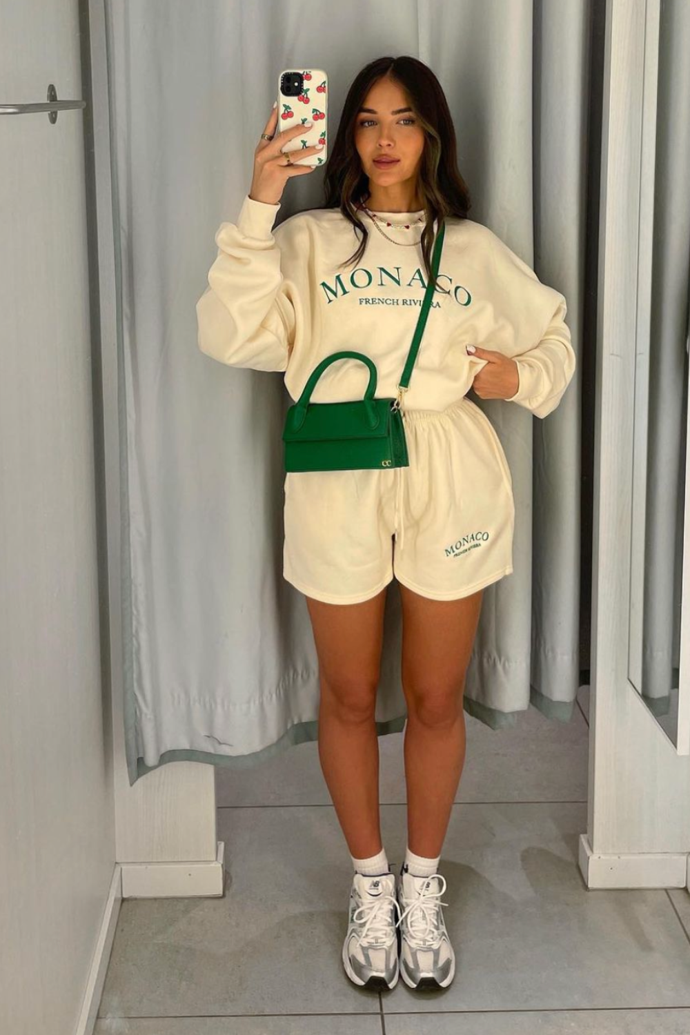 Monaco green embroidered ecru sweater short loungewear set