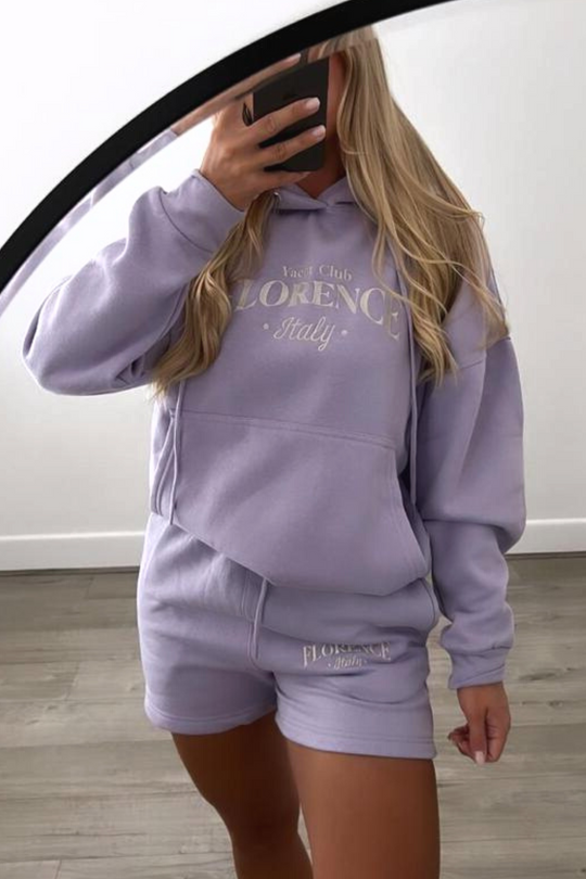 Yacht club embroidered short lilac hooded co ord