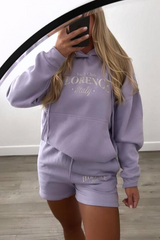 Yacht club embroidered short lilac hooded co ord