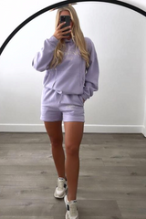 Yacht club embroidered short lilac hooded co ord