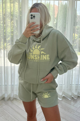 Sunshines sage embroidered hooded short loungewear set