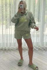 Sunshines sage embroidered hooded short loungewear set
