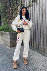 self love clique cream printed sweater loungewear set