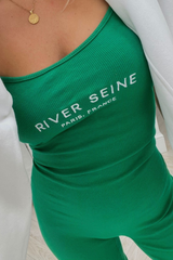 river seine green ribbed strappy unitard