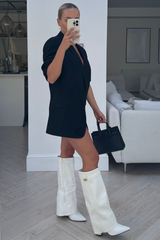 Kimmy white knee high fold over heel boots back view