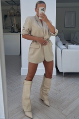 Kimmy beige knee high fold over heel boots
