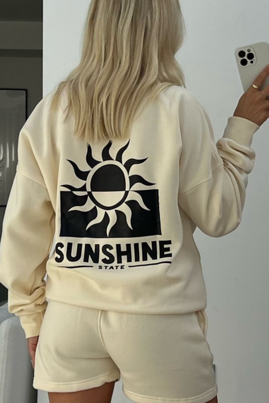 Sunshine ecru & black back print sweater short co ord